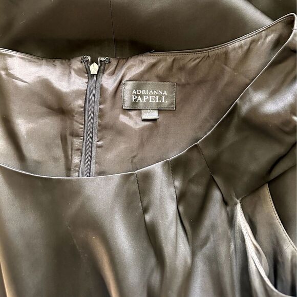 Adrianna Papell Satin Dress Pleated Color Block Black Tan 10 - Picture 8 of 12